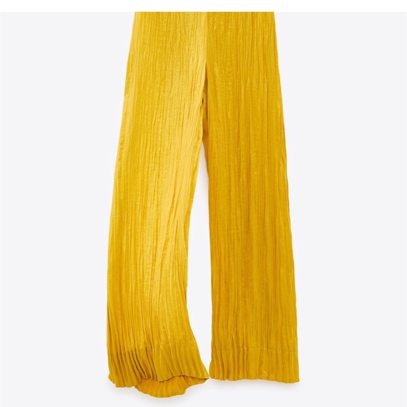 Zara Yellow Hight Waisted Crinkle Look Pants - Picture 5 of 8